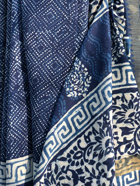 Hand Block Print Gicha Silk Bagru Saree With a Woven Border - Image 2