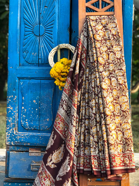 Chocolate shaded Pure Cotton Kalamkari Mulmul Saree