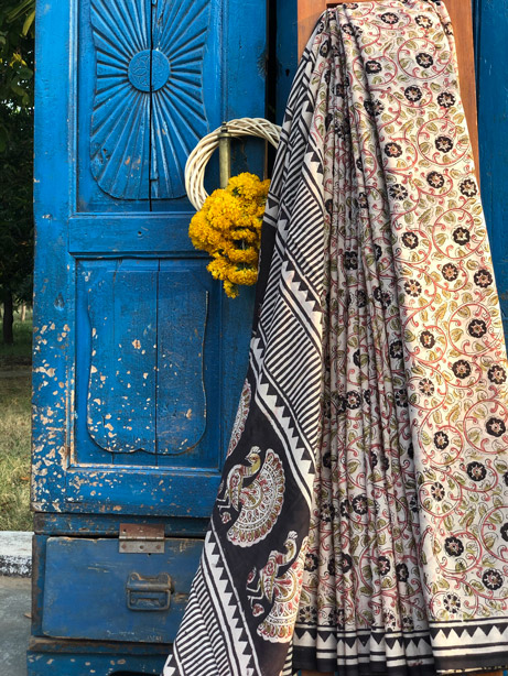 Hand Block Print Cotton Kalamkari Mulmul Saree